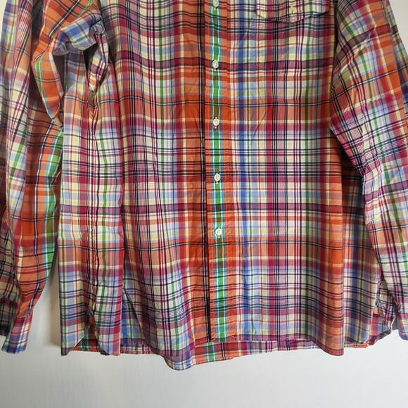 Ralph Lauren Men’s XXL Plaid Shirt Orange Blue Custom Fit Button Down Madras - Picture 7 of 7
